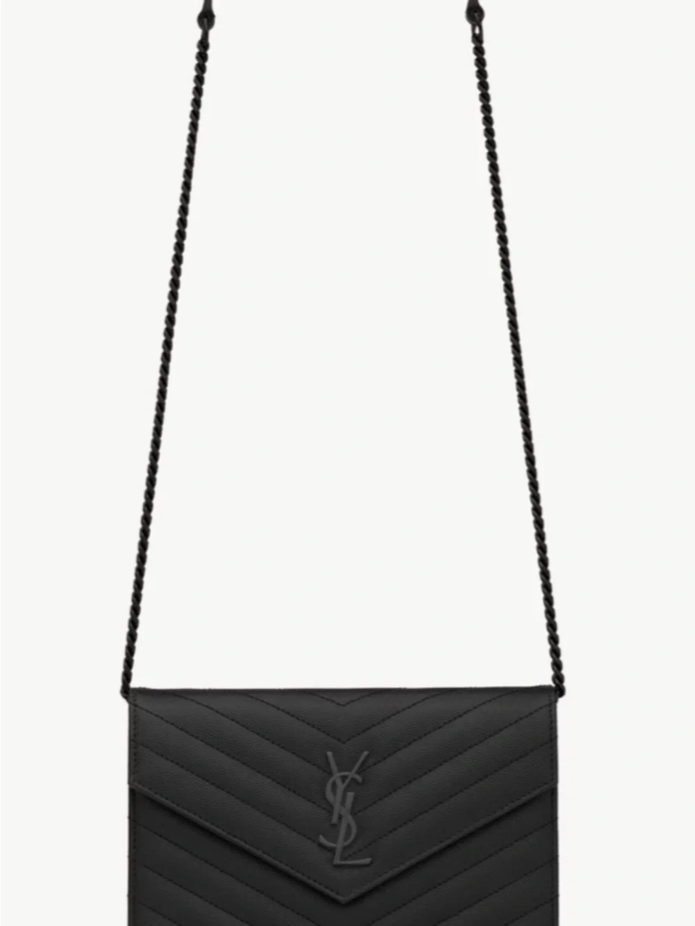 Yves Saint Laurent Black Quilted Chevron Crossbody Wallet on Chain